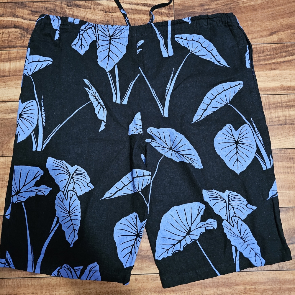 Sig Zane Black and Blue Leaf Print Board Shorts